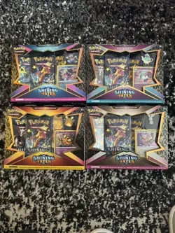 Pokemon TCG Shining Fates Mad Party Pin Collection Box Set of 4 Factory Sealed - Image 1
