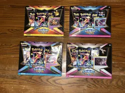 Pokemon TCG Shining Fates Mad Party Pin Collection Box Set of 4 Factory Sealed - Image 1