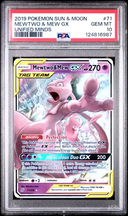 2019 POKEMON SUN & MOON UNIFIED MINDS #71 MEWTWO & MEW GX PSA 10 - Image 1