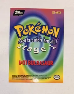 Pokemon #01 Bulbasaur Stage 1 Topps E1 of 12 - Image 2