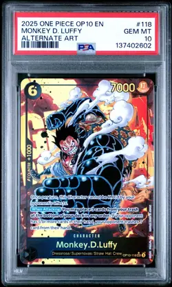 2025 ONE PIECE OP10-118 MONKEY D LUFFY ROYAL BLOOD ALT ART PARALLEL SEC PSA 10 - Image 1