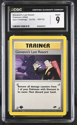 CGC 9 MINT Giovanni's Last Resort Gym Challenge 1st Edition 105/132 Pokemon Card - Image 1