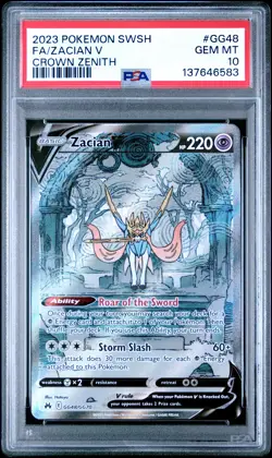 2023 POKEMON SWORD & SHIELD CROWN ZENITH #GG48 FULL ART/ZACIAN V PSA 10 - Image 1