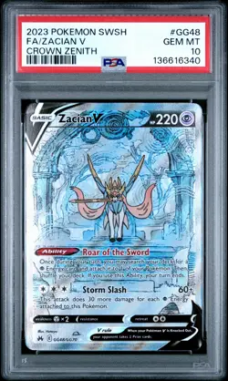 2023 POKEMON SWORD & SHIELD CROWN ZENITH #GG48 FULL ART/ZACIAN V PSA 10 - Image 1