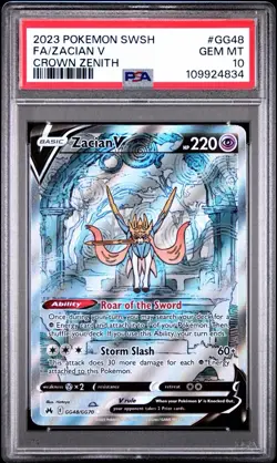 2023 POKEMON SWORD & SHIELD CROWN ZENITH #GG48 FULL ART/ZACIAN V PSA 10 - Image 1