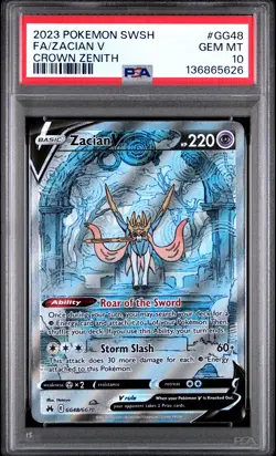 2023 POKEMON SWORD & SHIELD CROWN ZENITH #GG48 FULL ART/ZACIAN V PSA 10 - Image 1