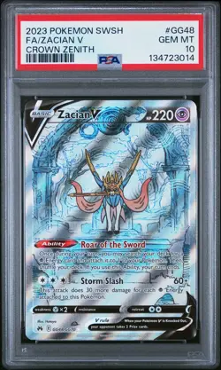 2023 POKEMON SWORD & SHIELD CROWN ZENITH #GG48 FULL ART/ZACIAN V PSA 10 - Image 1