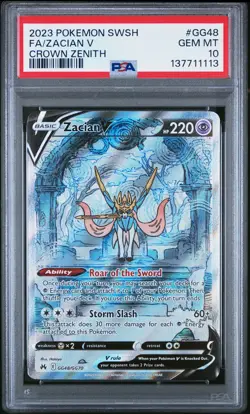 2023 POKEMON SWORD & SHIELD CROWN ZENITH #GG48 FULL ART/ZACIAN V PSA 10 - Image 1