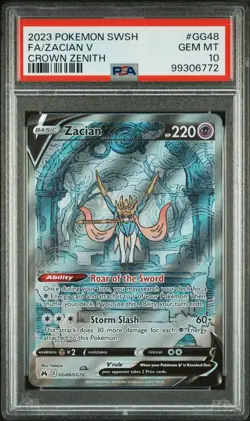 2023 POKEMON SWORD & SHIELD CROWN ZENITH #GG48 FULL ART/ZACIAN V PSA 10 - Image 1