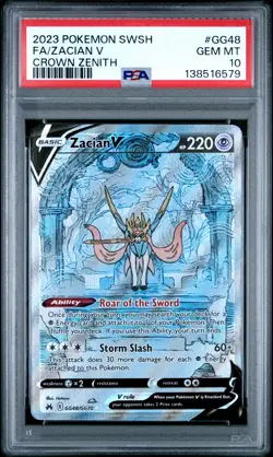 2023 POKEMON SWORD & SHIELD CROWN ZENITH #GG48 FULL ART/ZACIAN V PSA 10 - Image 1