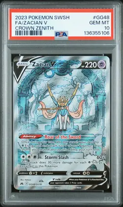 2023 POKEMON SWORD & SHIELD CROWN ZENITH #GG48 FULL ART/ZACIAN V PSA 10 - Image 1