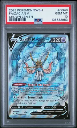 2023 POKEMON SWORD & SHIELD CROWN ZENITH #GG48 FULL ART/ZACIAN V PSA 10 - Image 1