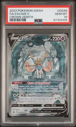 2023 POKEMON SWORD & SHIELD CROWN ZENITH #GG48 FULL ART/ZACIAN V PSA 10 - Image 1