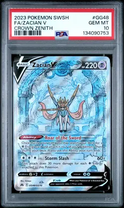 2023 POKEMON SWORD & SHIELD CROWN ZENITH #GG48 FULL ART/ZACIAN V PSA 10 - Image 1