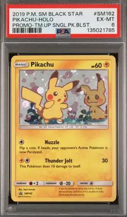 2019 POKEMON SM BLACK STAR PROMO #SM162 PIKACHU-HOLO PROMO-TM.UP PSA 6 - Image 1