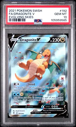 2021 POKEMON SWORD & SHIELD EVOLVING SKIES #192 FULL ART/DRAGONITE V PSA 10 - Image 1