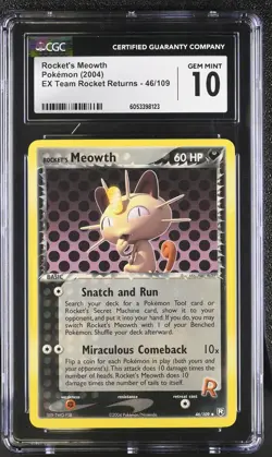 CGC 10 GEM MINT Rocket's Meowth EX Team Rocket Returns 46/109 Pokemon Card - Image 1