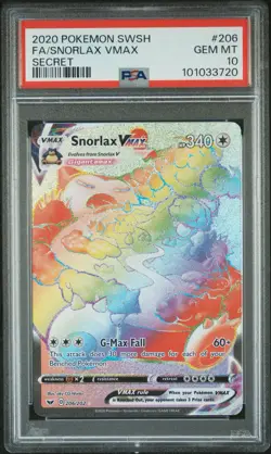 Pokemon TCG Snorlax VMAX Secret Rare Card Sword & Shield Base Set 206/202 PSA 10 - Image 2
