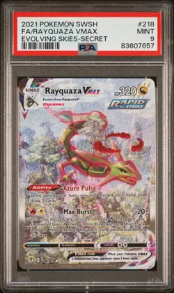 Pokemon Rayquaza VMAX Evolving Skies Secret Rare Full Alt Art #218 PSA 9 Mint - Image 1