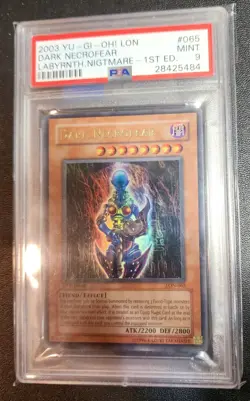 2003 Yugioh LON Dark Necrofear #065 Labyrinth Nightmare 1st edition PSA 9 Mint - Image 1