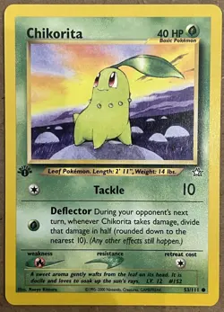 Pokemon Chikorita 53/111 1st Edition Neo Genesis Common Starter Vintage WOTC LP+ - Image 1