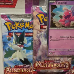POKEMON - SCARLET & VIOLET PALDEA EVOLVED - Tinkatink 3 Pack Blister BRAND NEW - Image 4
