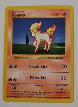 1999 Ponyta Shadowless #60 Base Set Pokemon Pokemon TCG MINTY NM+ • (FILE 2) • - Image 1