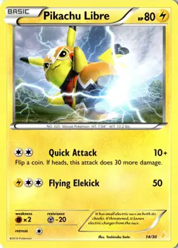 2016 Pokemon XY Trainer Kit Pikachu Libre 14/30 Rare Non-Holo Luchador 80HP - Image 1