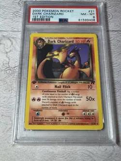 2000 POKEMON ROCKET 1ST EDITION #21 DARK CHARIZARD PSA 8 - Image 1