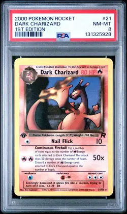 2000 POKEMON ROCKET 1ST EDITION #21 DARK CHARIZARD PSA 8 - Image 1