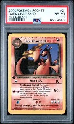2000 POKEMON ROCKET 1ST EDITION #21 DARK CHARIZARD PSA 8 - Image 1