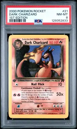 2000 POKEMON ROCKET 1ST EDITION #21 DARK CHARIZARD PSA 8 - Image 1