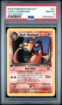 2000 POKEMON ROCKET 1ST EDITION #21 DARK CHARIZARD PSA 8 - Image 1