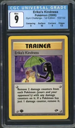 CGC 9 Erika's Kindness (1st Ed.) Gym Challenge 103/132 Pokemon Card B17 - Image 1