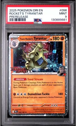 2025 POKEMON DRI EN-DESTINED RIVALS PRERELEASE TEAM ROCKET'S TYRANITAR PSA 9 - Image 1