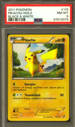 Pokemon Black and White Secret Rare Holo Pikachu 115/114 PSA 8 - Image 1