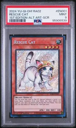 2024 YuGiOh! RA02 Rescue Cat 1st Edition Alternate Art Secret Rare PSA 9 MINT - Image 1