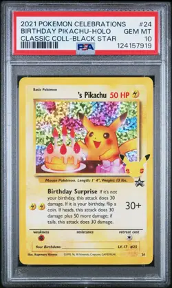 Pokemon Card PSA 10 Birthday Pikachu 24 25th Celebrations Classic Holo 2021 - Image 1