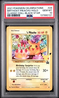 PSA 10 MINT Birthday Pikachu Celebrations Classic Collection Pokemon Card 24 - Image 1
