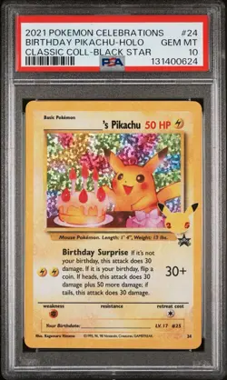 Birthday Pikachu PSA 10 Celebrations Classic Collection Pokemon Card 24 2021 - Image 1