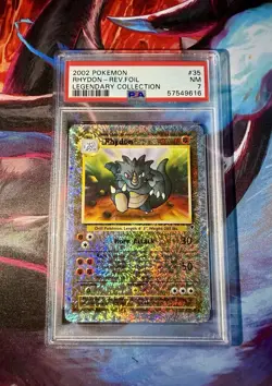 2002 POKEMON LEGENDARY COLLECTION #35 RHYDON-REVERSE FOIL PSA 7 - Image 1