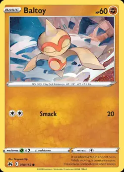 Pokemon Baltoy (70/160) Crown Zenith LP REVERSE HOLO - Image 1