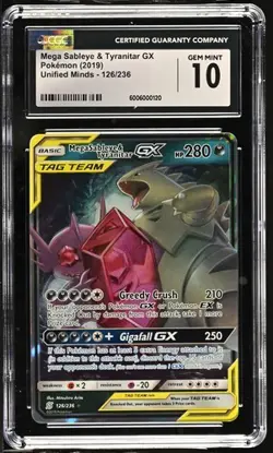 2019 POKEMON UNIFIED MINDS - 126/236 - MEGA SABLEYE & TYRANITAR GX - CGC 10 - Image 1