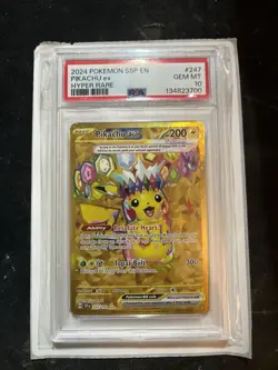 Pokemon Pikachu TCG EX Surging Sparks Holo Hyper Rare Gold Card 247/191 PSA 10 - Image 1
