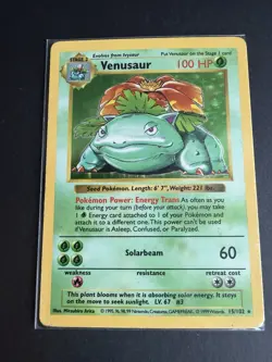 Pokemon TCG Venusaur Base Set, Holo Shadowless Rare Card 15/102 Not Graded - Image 1