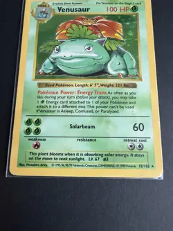 Pokemon TCG Venusaur Base Set, Holo Shadowless Rare Card 15/102 Not Graded - Image 3