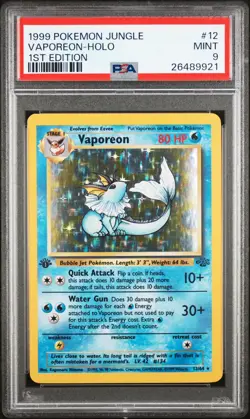 1999 POKEMON JUNGLE 1ST EDITION #28 VAPOREON PSA 9 - Image 1