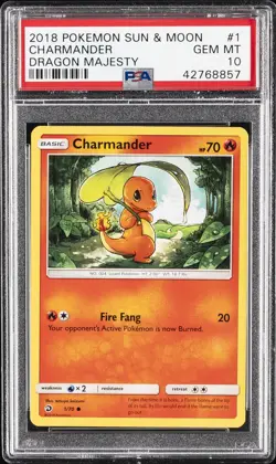 2018 POKEMON SUN & MOON DRAGON MAJESTY #1 CHARMANDER PSA 10 - Image 1