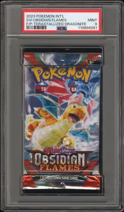 2023 Pokemon S&V Obsidian Flames Booster Pack Terastallized Dragonite PSA 9 Mint - Image 1