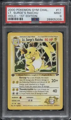 PSA 9 1st Edition Gym Challenge Lt. Surge’s Raichu 11/132 Holo Rare Pokemon TCG - Image 1